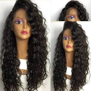 Brazilian Hair Loose Curly Lace Front Wigs Natural Black Color Free Part with Baby Hair