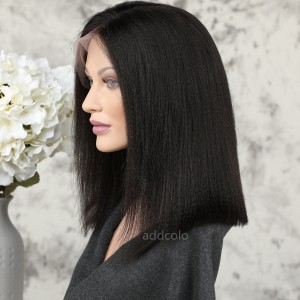 Human Hair Lace Front Wigs Natural Color Brazilian Hair Yaki Bob Wig 