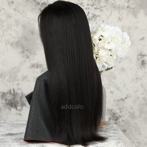 Yaki Straight Human Hair Half Wigs Brazilian Hair Natural Color Machine Made Wigs