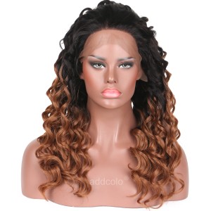 【Wigs】Synthetic Wigs Deep Curly #1B/#30 Ombre Color Lace Front Wig 