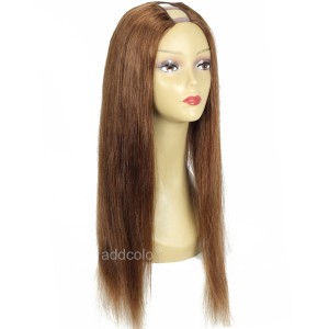 Silky Straight U Part Wig With Clips Chestnut Brown Color #6 Normal Density U Part Wigs