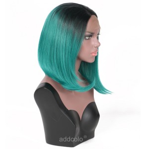 【Wigs】Synthetic Wigs #1B/Green Ombre Color Straight Lace Front Wig 