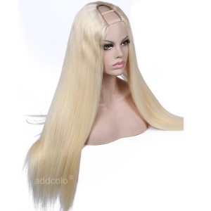 #613 Blonde Wig U Part Human Hair Wig Silky Straight 1.5"x4" Middle Part U Wig