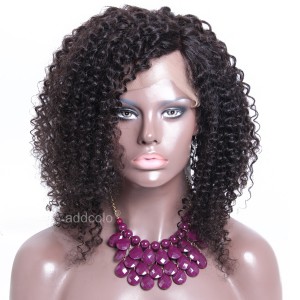 【Wigs】Human Hair Lace Wig Indian Hair Afro Kinky Curly Wig Natural Color