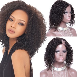 U Part Wig Human Hair Darkest Brown #2 Afro Kinky Curly 1"x4" Left Part U Wig 