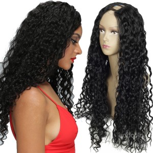 Jet Black Color #1 U Part Wig 180% High Density Loose Curly Wigs For Black Women