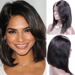 Cheap U Part Wigs Brazilian Hair Straight Short Bob with Side Bangs Upart  Wigs