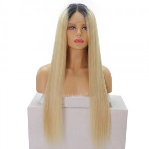 Human Hair Full Lace Wigs Brazilian Hair Straight Wig #1B/#613 Ombre Color