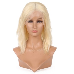 #613 Blonde Human Hair Wigs Instock Bob Wavy Blonde Full Lace Wig