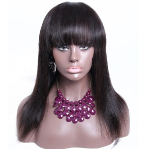 Silky Straight Human Hair Wigs With Thick Bangs Brazilian Hair Silk Base Wigs 