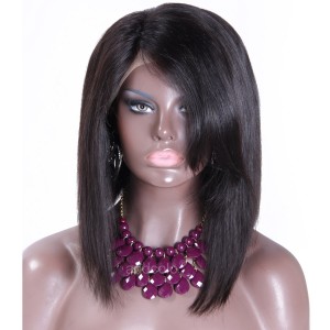 Silk Base Wigs Brazilian Hair Short Bob Wig with Side Bangs Human Hair Wig