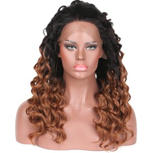 Silk Top Wigs Deep Curly #1B/#30 Ombre Color Glueless Lace Human Hair Wigs