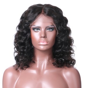 Short Curly Human Hair Bob Wigs Middle Part Natural Curly Silk Base Wigs 