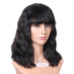 Silk Base Wigs Natural Wavy Style Cut Bob Wigs With Thick Bangs Human Hair Wigs 