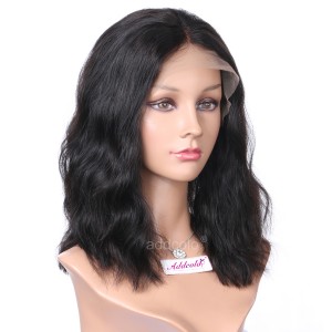 Silk Base Human Hair Wigs Middle Part Natural Wavy Style Cute Bob Wigs For Women