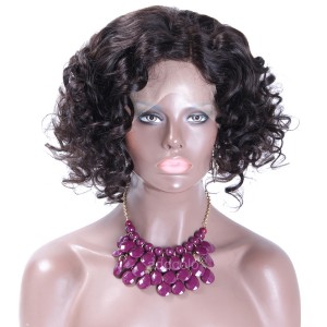Silk Top Wigs Cute Short Curly Bob Wigs Side Part Human Hair Silk Base Lace Wigs