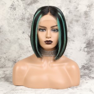 Raihna Virgin Hair Lace Front Wigs #1B/Mint Green Balayage