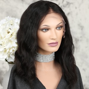 Human Hair 360 Lace Frontal Wigs Brazilian Hair Natural Color Loose Wavy Bob Wig