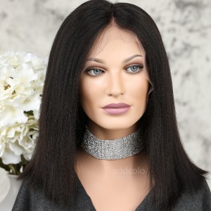 Human Hair Full Lace Wigs Natural Color Brazilian Hair Yaki Bob Wig 