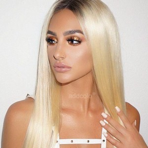 Human Hair Lace Wigs Brazilian Hair Straight Wig #1B/#613 Ombre Color