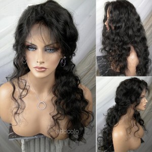 Human Hair 360 Lace Frontal Wigs Natural Color Brazilian Hair Natural Wavy Wig 