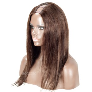 1"x4" Left Part Medium Brown #4 U Part Wig Brazilian Human Hair Straight Upart Wig