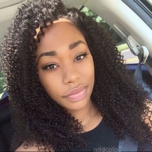 【Wigs】Human Hair Lace Wig Indian Hair Afro Kinky Curly Wig Natural Color