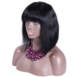 【Wigs】360 Lace Frontal Wigs Brazilian Hair Bob Wig with Bangs Natural Color