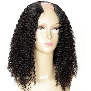 Middle Part U Part Wig Brazilian Hair Jet Black #1 Afro Kinky Curly Wig For Black Women