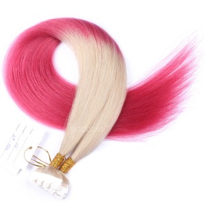 【Addcolo 10A】Tape In Hair Extensions Brazilian Hair #60/Pink Ombre Color
