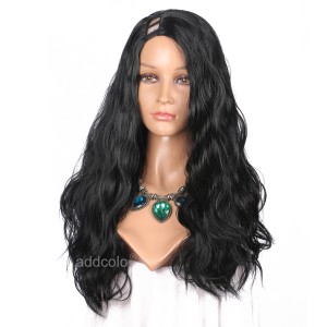 【Wigs】Synthetic Wigs Water Wave Black Color U Part Wig 