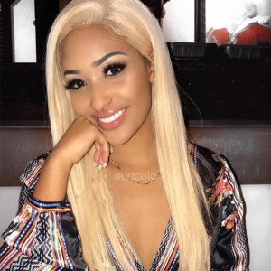 Brazilian Hair Full Lace Wigs Straight Blonde Color #613 Human Hair Wigs 