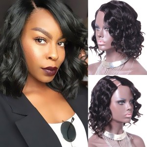 Short Hair Wigs Brazilian Hair Loose Wave Right Part Cheap U Part Wigs 