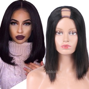 1.5"x4" Middle Part Silky Straight Normal Density U Part Wig Human Hair Short Bob Wigs