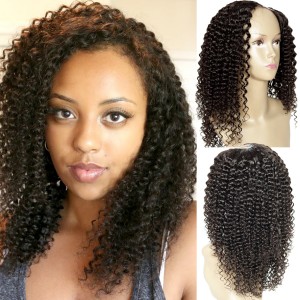 Kinky Curly 1"x4" Left Part U Wig Natural Color U Part Human Hair Wig For Black Women