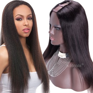 150% Heavy Density Middle Part U Part Wig Human Hair Natural Color Yaki Wigs 