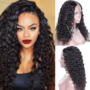 U Part Human Hair Wig 150% Heavy Density Natural Color Kinky Curly Wig For Women