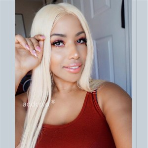 Silky Straight Malaysian Human Hair Blonde Color #613 Full Lace Wigs 
