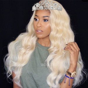 Human Hair Wigs Body Wave Blonde Color #613 Natural Hairline Full Lace Wigs 