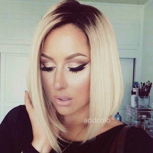 Dark Root Ombre Blonde #613 Straight 360 Lace Frontal Human Hair Bob Wigs