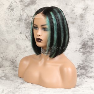 Raihna Virgin Hair Lace Front Wigs #1B/Mint Green Balayage