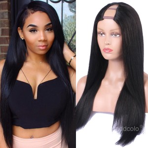 Silk Straight  U Part Wig Natural Color Middle Part Brazilian Human Hair Upart Wigs