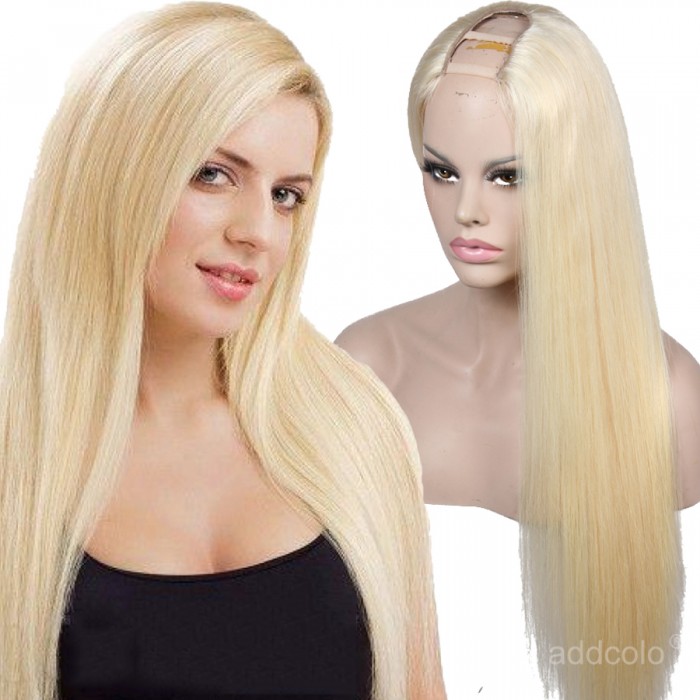 U Part Wig Brazilian Hair Silky Straight Wig Blonde Color 613