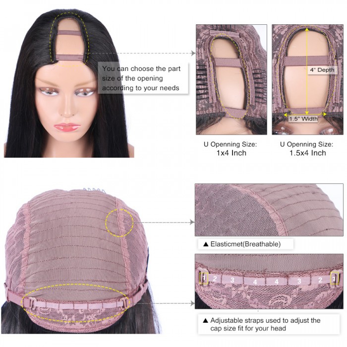 4x4 Inch U Part Swiss Lace Wig Cap for Making Wigs with Adjustable Straps  on the