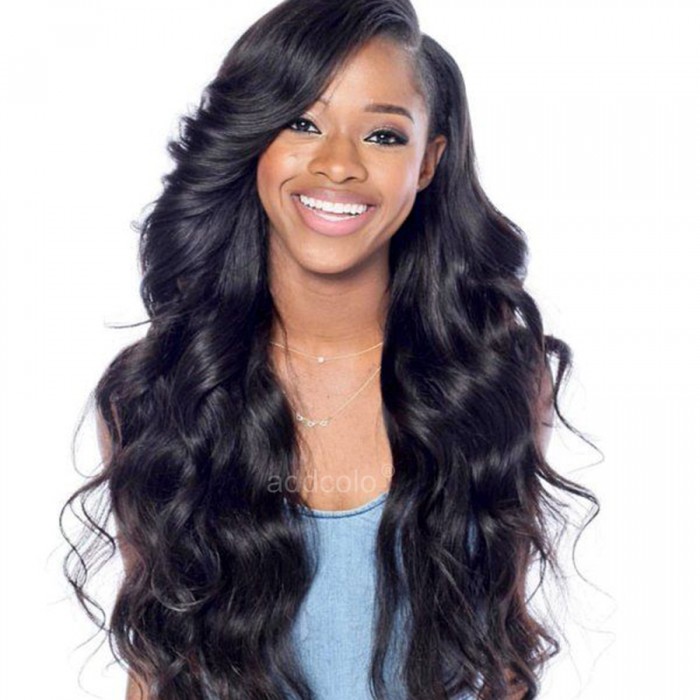 High Quality Human Hair Wigs Silk Base Wigs Natural Wave Middle Part Wigs With Bangs