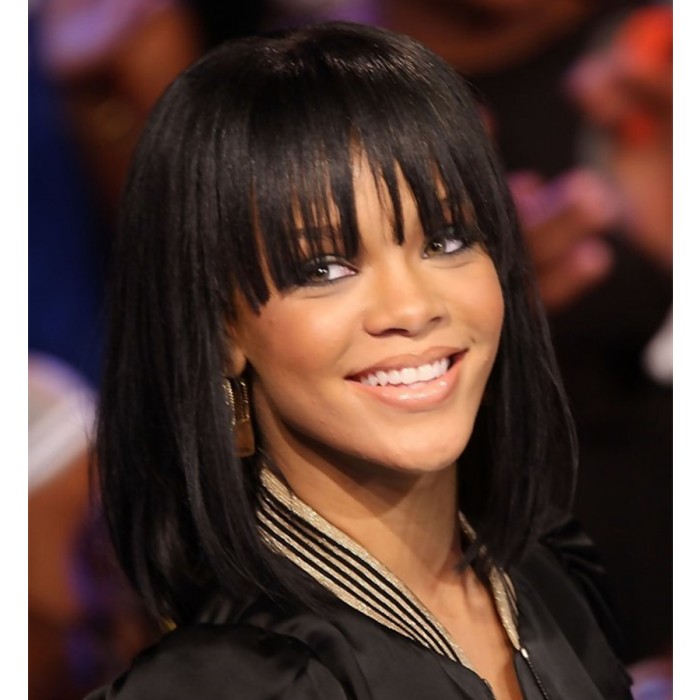 Rihanna &Naomi-Campbell Human Hair Wigs Straight Bob Wig with Bangs