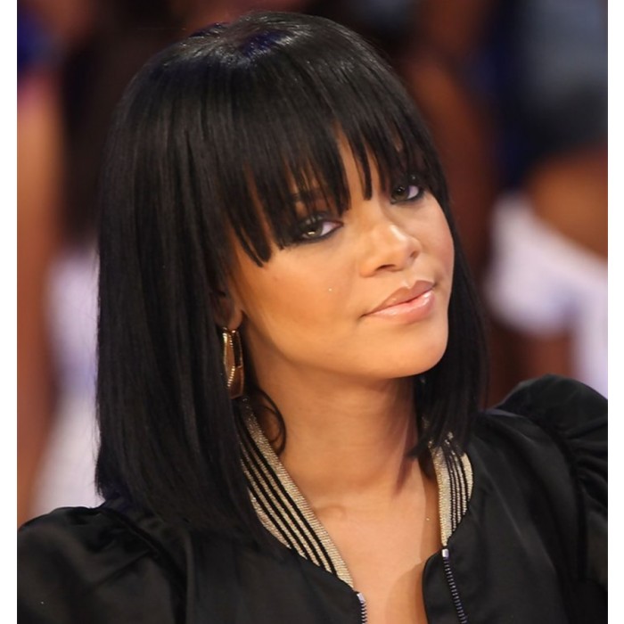 Rihanna &Naomi-Campbell Human Hair Wigs Straight Bob Wig with Bangs